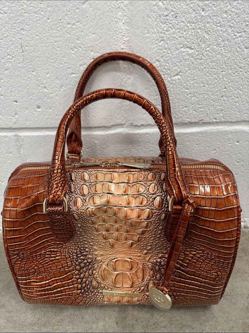 Brahmin “Stacy Pecan Ombre Croc-Embossed Leather Satchel